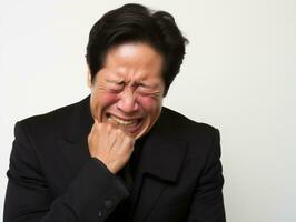 40 year old asian man in emotional pose on white background AI Generative photo