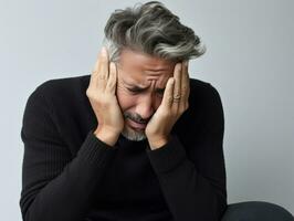 40 year old asian man in emotional pose on white background AI Generative photo