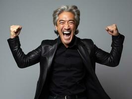 40 year old asian man in emotional pose on white background AI Generative photo
