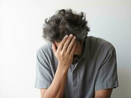 40 year old asian man in emotional pose on white background AI Generative photo