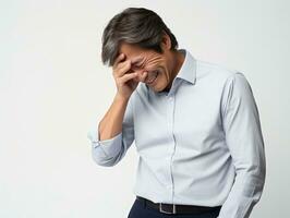 40 year old asian man in emotional pose on white background AI Generative photo