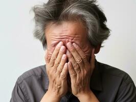 40 year old asian man in emotional pose on white background AI Generative photo