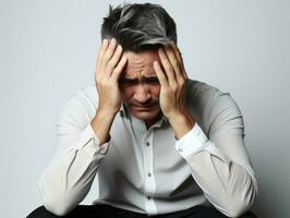 40 year old asian man in emotional pose on white background AI Generative photo