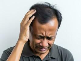 40 year old asian man in emotional pose on white background AI Generative photo