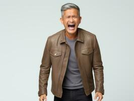 40 year old asian man in emotional pose on white background AI Generative photo