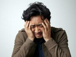 40 year old asian man in emotional pose on white background AI Generative photo