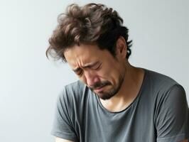 40 year old asian man in emotional pose on white background AI Generative photo