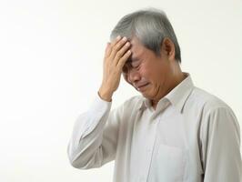 40 year old asian man in emotional pose on white background AI Generative photo