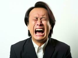 40 year old asian man in emotional pose on white background AI Generative photo