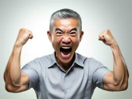 40 year old asian man in emotional pose on white background AI Generative photo