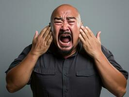 40 year old asian man in emotional pose on white background AI Generative photo