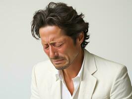 40 year old asian man in emotional pose on white background AI Generative photo