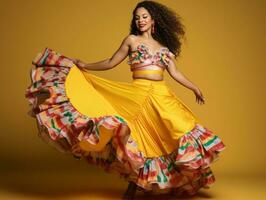 Mexican woman in playful pose on solid background AI Generative photo