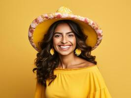 Mexican woman in playful pose on solid background AI Generative photo