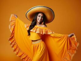 Mexican woman in playful pose on solid background AI Generative photo