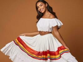 Mexican woman in playful pose on solid background AI Generative photo