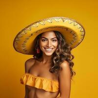 Mexican woman in playful pose on solid background AI Generative photo