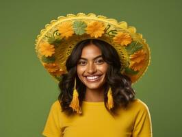 Mexican woman in playful pose on solid background AI Generative photo