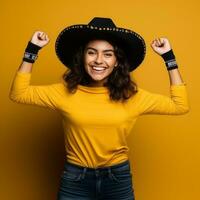 Mexican woman in playful pose on solid background AI Generative photo