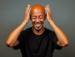 Asian man in emotional dynamic pose on solid background AI Generative photo
