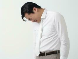 Asian man in emotional dynamic pose on white background AI Generative photo