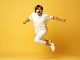 Asian man in playful pose on solid background AI Generative photo
