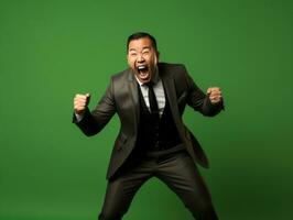 Asian man in playful pose on solid background AI Generative photo