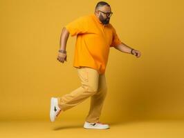 Asian man in playful pose on solid background AI Generative photo