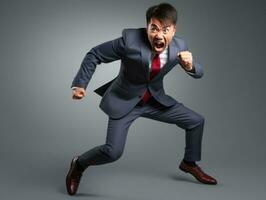 Asian man in playful pose on solid background AI Generative photo