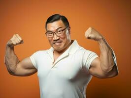 Asian man in playful pose on solid background AI Generative photo