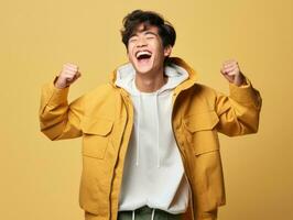 Asian man in playful pose on solid background AI Generative photo