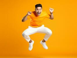 Asian man in playful pose on solid background AI Generative photo