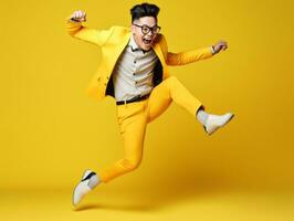 Asian man in playful pose on solid background AI Generative photo