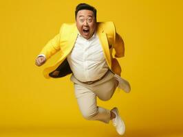 Asian man in playful pose on solid background AI Generative photo