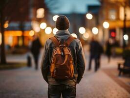 Man enjoys a leisurely stroll through the vibrant city streets AI Generative photo