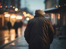 hombre disfruta un sin prisa paseo mediante el vibrante ciudad calles ai generativo foto