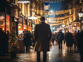 Man enjoys a leisurely stroll through the vibrant city streets AI Generative photo