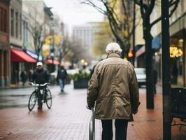Man enjoys a leisurely stroll through the vibrant city streets AI Generative photo