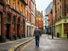 Man enjoys a leisurely stroll through the vibrant city streets AI Generative photo