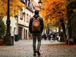Man enjoys a leisurely stroll through the vibrant city streets AI Generative photo