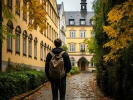 Man enjoys a leisurely stroll through the vibrant city streets AI Generative photo