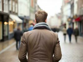 Man enjoys a leisurely stroll through the vibrant city streets AI Generative photo