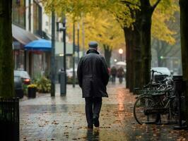 Man enjoys a leisurely stroll through the vibrant city streets AI Generative photo