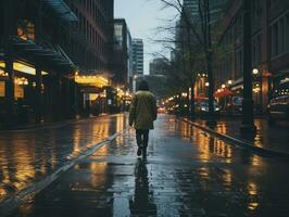 hombre disfruta un sin prisa paseo mediante el vibrante ciudad calles ai generativo foto