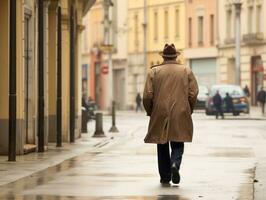 Man enjoys a leisurely stroll through the vibrant city streets AI Generative photo