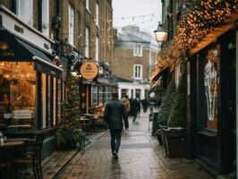 Man enjoys a leisurely stroll through the vibrant city streets AI Generative photo