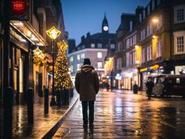 Man enjoys a leisurely stroll through the vibrant city streets AI Generative photo