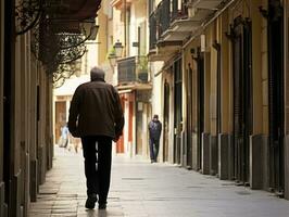 Man enjoys a leisurely stroll through the vibrant city streets AI Generative photo