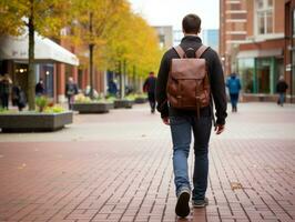 Man enjoys a leisurely stroll through the vibrant city streets AI Generative photo