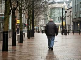 Man enjoys a leisurely stroll through the vibrant city streets AI Generative photo